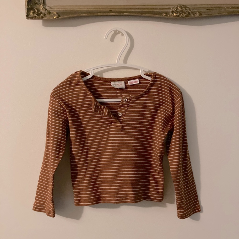 Zara Baby • Brown & White Striped Henley Long Sleeve Shirt Size 12 - 18 Months